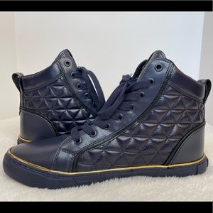 Guess Men's Women’s Melo Quilted High-Top Sneakers Blue Gold BRAND NEW